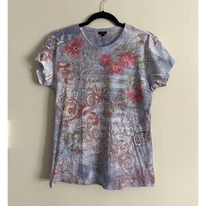 VTG‎ Y2K Yukiko Top Size Large Renaissance Romantic Floral Rhinestone